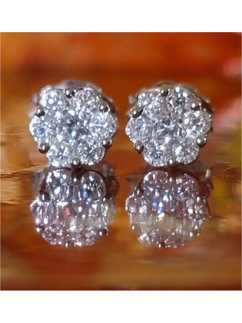 Lab Grown Diamond Cluster Stud Earrings White Gold NWT